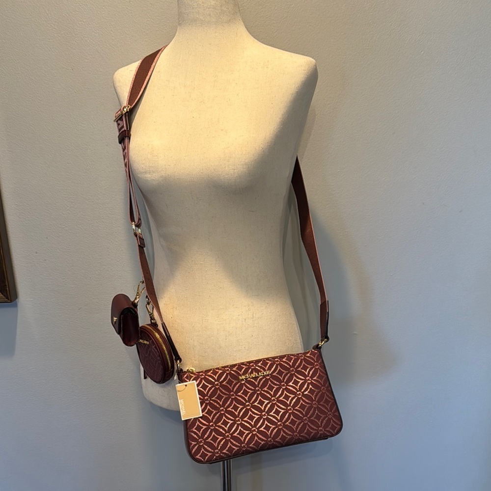 Michael Kors pink Metallic embossed jet set travel Crossbody Bag NWT - Picture 7 of 15